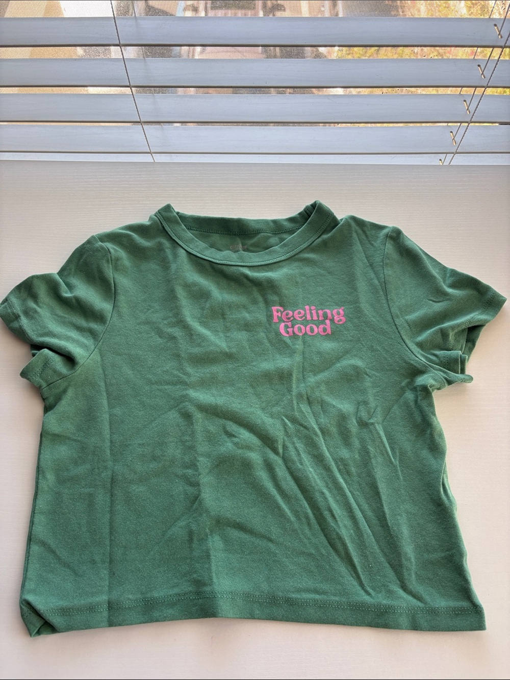 Cotton On Green Tee with Pink "Feeling Good" Script